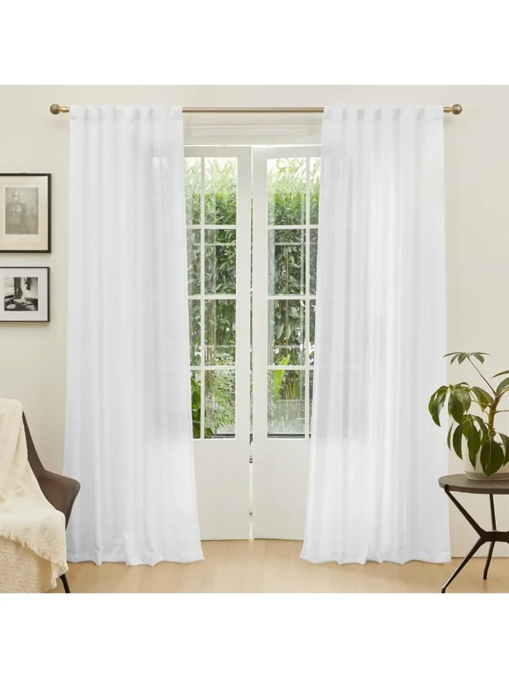 Soft Cotton Semi-Sheer White Patio Curtains for Sliding Door & Living Room, 90